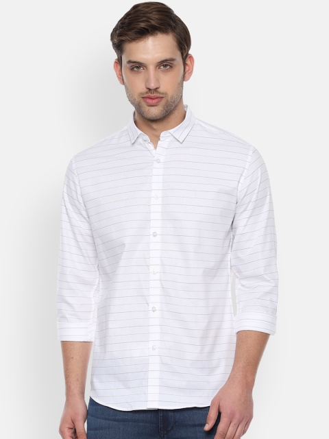 

V Dot Men White Slim Fit Striped Casual Shirt
