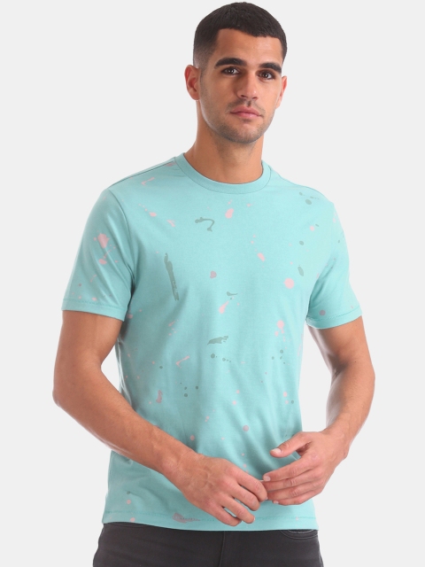 

Aeropostale Men Turquoise Blue Printed Round Neck Pure Cotton T-shirt