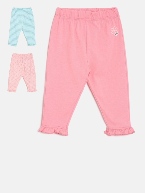

MINI KLUB Girls Pack of 3 Pure Cotton Track Pants, Pink