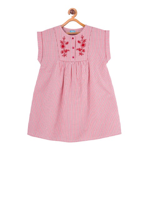 

Miyo Girls Red & White Embroidered Checked A-Line Dress