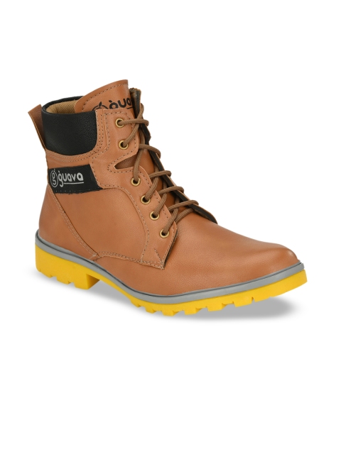 

Guava Men Tan Brown Colourblocked Synthetic Mid-Top Flat Boots