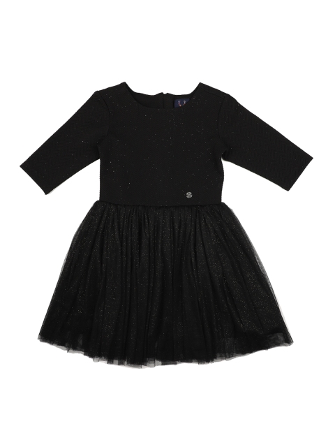 

Allen Solly Junior Girls Black Self Design Fit and Flare Dress