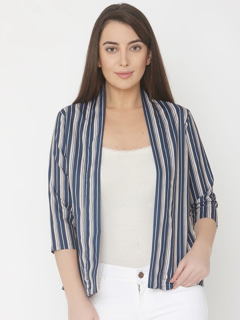 

Smarty Pants Women Blue Striped Lightweight Open Front Jacket
