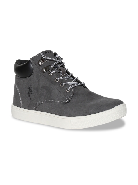 

U.S. Polo Assn. Men Grey Solid Mid-Top Sneakers
