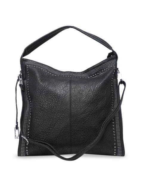 

DIVA WALK Black Embellished Leather Hobo Bag