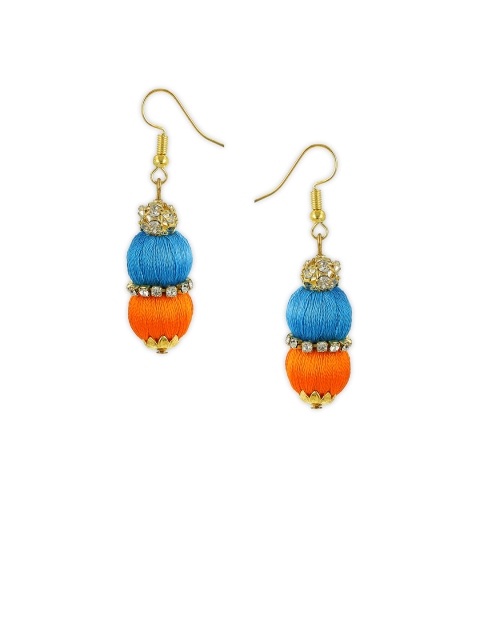 

AKSHARA Blue & Orange Circular Gold-Plated Drop Earrings