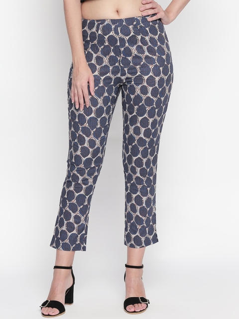 

RANGMANCH BY PANTALOONS Women Navy Blue Regular Fit Printed Trousers