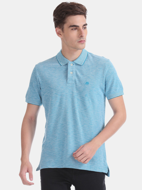 

Aeropostale Men Blue Solid Polo Collar T-shirt