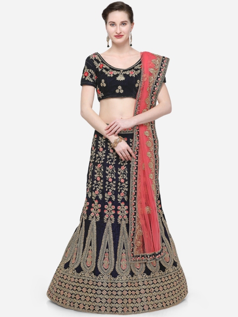 

V SALES Blue Semi-Stitched Lehenga & Blouse with Dupatta