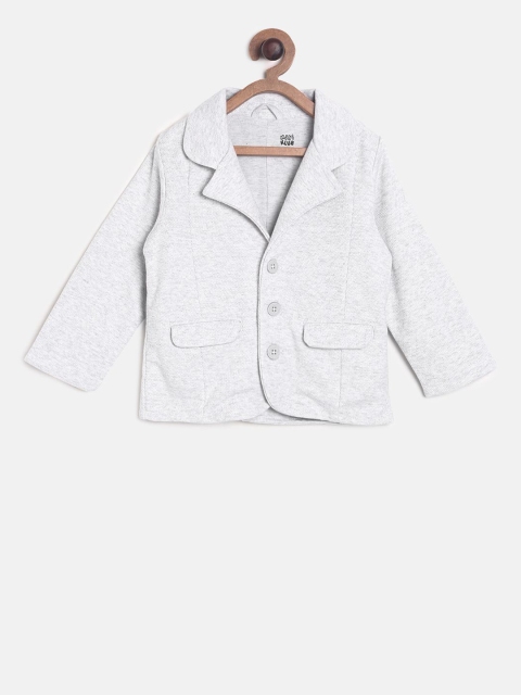 

MINI KLUB Boys Grey Melange Self Design Single Breasted Pure Cotton Pure Cotton Blazer