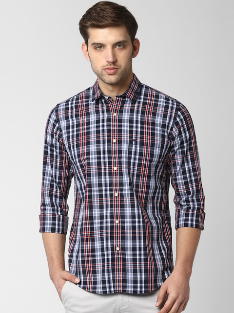 

Peter England Casuals Men Navy Blue & Red Slim Fit Checked Casual Shirt