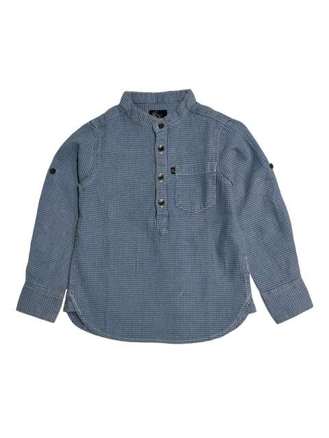 

KiddoPanti Boys Blue Woven Dobby Weave Design Straight Kurta