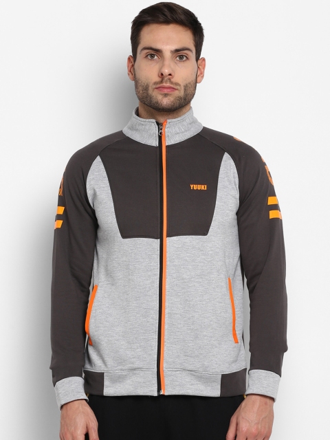 Yuuki Men Grey & Brown Colourblocked Sweatshirt