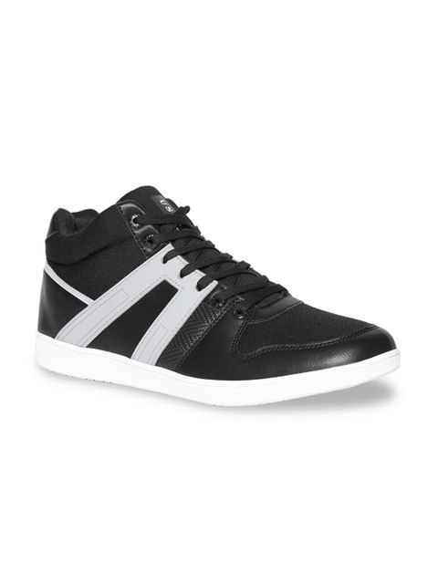 

U.S. Polo Assn. Men Black Striped Synthetic Leather Mid-Top Sneakers