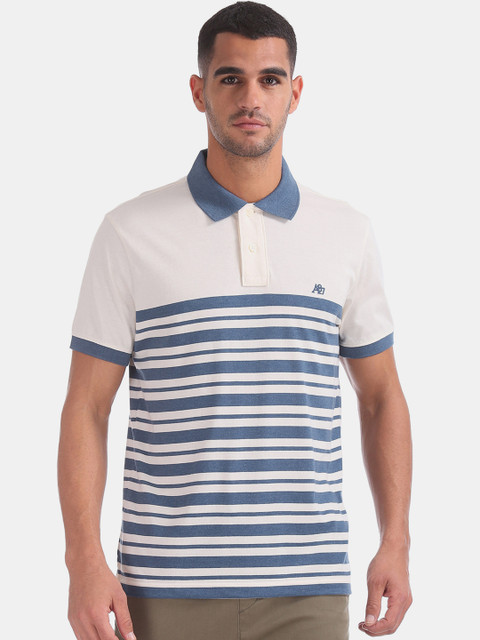 

Aeropostale Men White Striped Polo Collar T-shirt