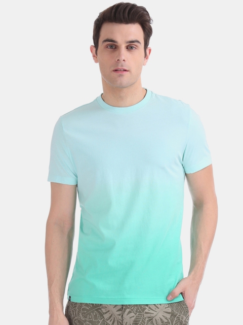 

Aeropostale Men Blue Colourblocked Round Neck Pure Cotton T-shirt