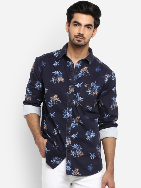 Mufti Men Navy Blue Slim Fit Printed Casual Shirt