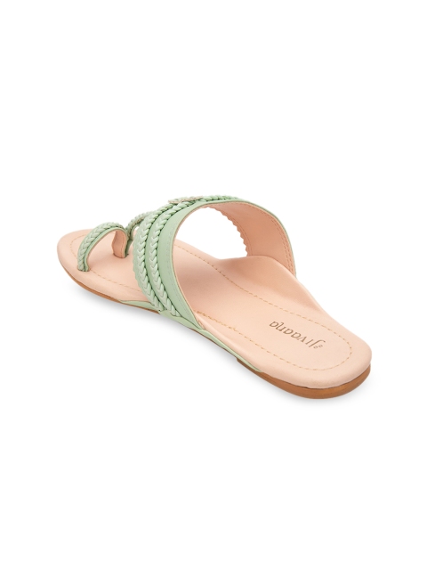 

Jivaana Women Green Solid Synthetic Patent One Toe Flats