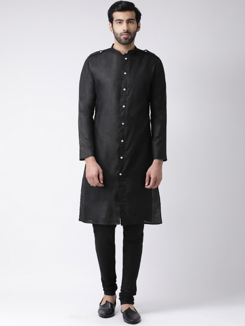 

KISAH Men Black Solid Straight Kurta