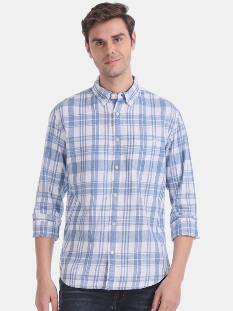 

Aeropostale Men Blue & White Regular Fit Checked Casual Shirt