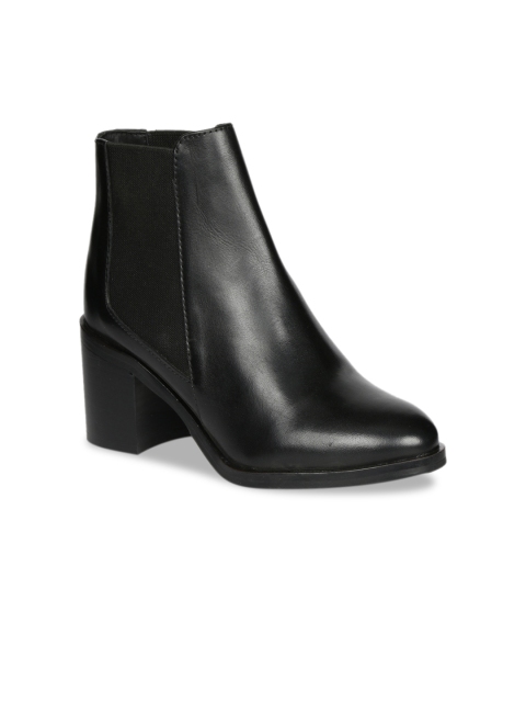 

Saint G Women Black Solid Leather Heeled Boots