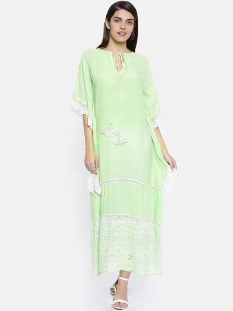 

The Kaftan Company Women Lime Green Schifli Design Kaftan Dress
