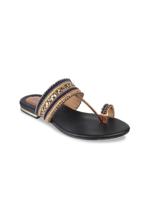 

SOLE HEAD Women Blue & Gold-Toned Embellished One Toe Flats