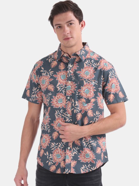 

Aeropostale Men Grey & Peach-Coloured Regular Fit Printed Casual Shirt