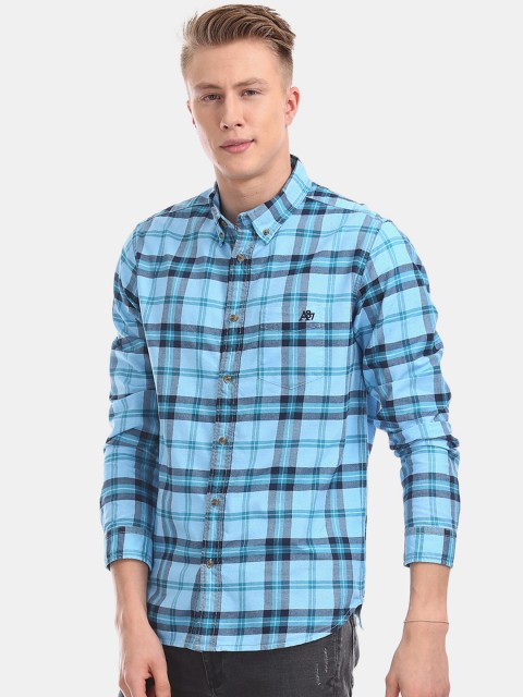 

Aeropostale Men Blue Regular Fit Checked Casual Shirt