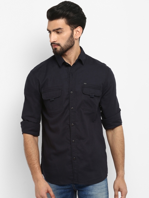 

Mufti Men Navy Blue Slim Fit Solid Casual Shirt