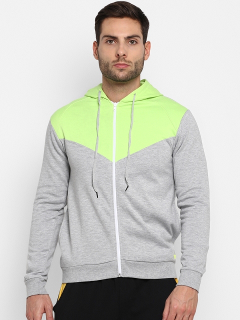 

Yuuki Men Grey Melange & Fluorescent Green Colourblocked Sweatshirt