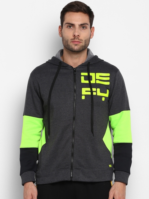 

Yuuki Men Grey & Fluoroscent Green Colourblocked Hooded Sporty Jacket