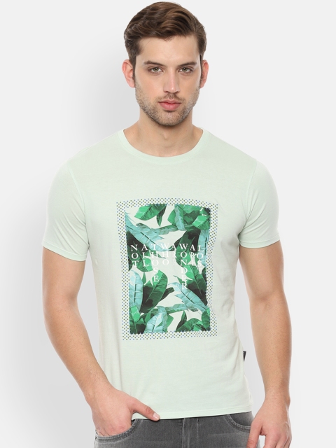 

V Dot Men Green Printed Round Neck Pure Cotton T-shirt