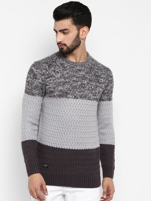 

Mufti Men Grey & Brown Colourblocked Pullover Sweater