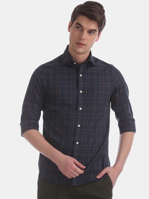 

Arrow Sport Men Navy Blue & Orange Slim Fit Checked Casual Shirt