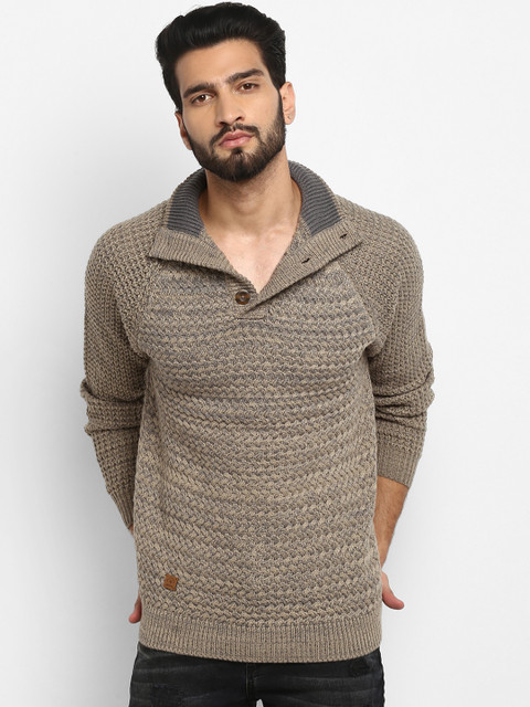 

Mufti Men Beige Self Design Pullover Sweater