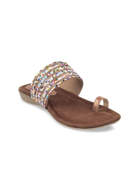

SOLE HEAD Women Brown Embellished One Toe Flats