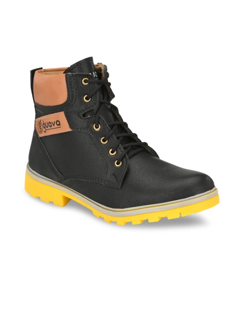 

Guava Men Black Solid Synthetic Mid-Top Flat Boots