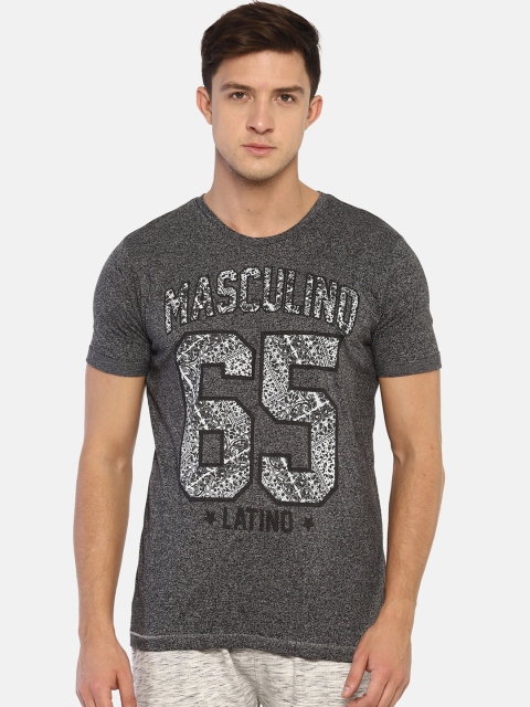 

Masculino Latino Men Black & Grey Printed Round Neck T-shirt