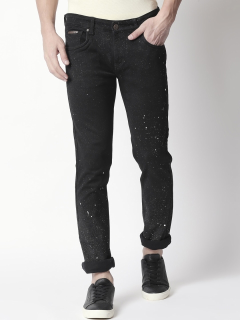 

BOLTS and BARRELS Men Black Slim Fit Low-Rise Clean Look Printed Stretchable Jeans
