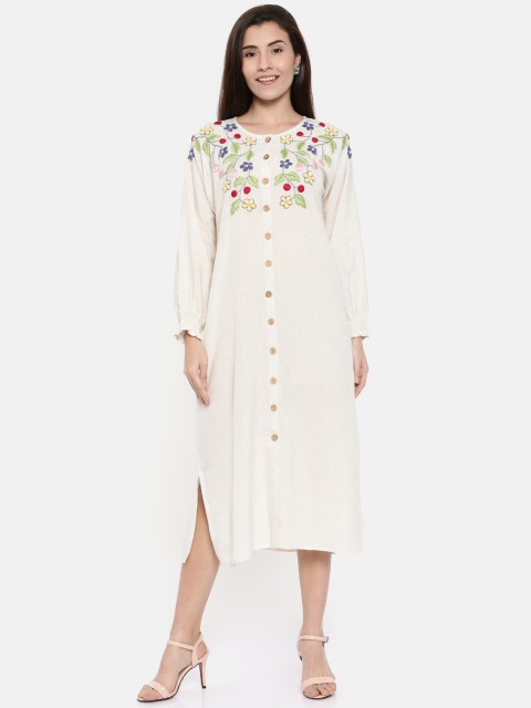 

The Kaftan Company Women Off-White Printed A-Line Dress