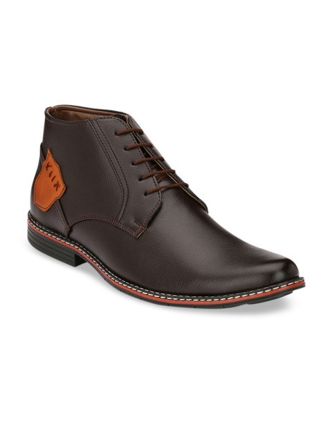 

John Karsun Men Coffee Brown Solid Mid-Top Derbys