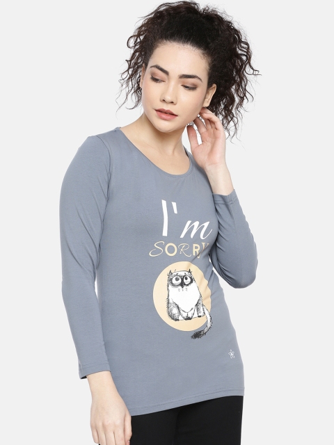 

Dollar Missy Women Grey Printed Round Neck T-shirt