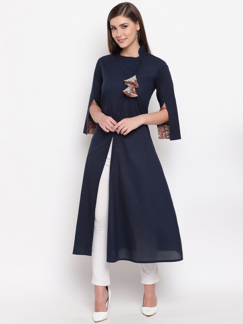 

FABNEST Women Navy Blue Solid A-Line Kurta
