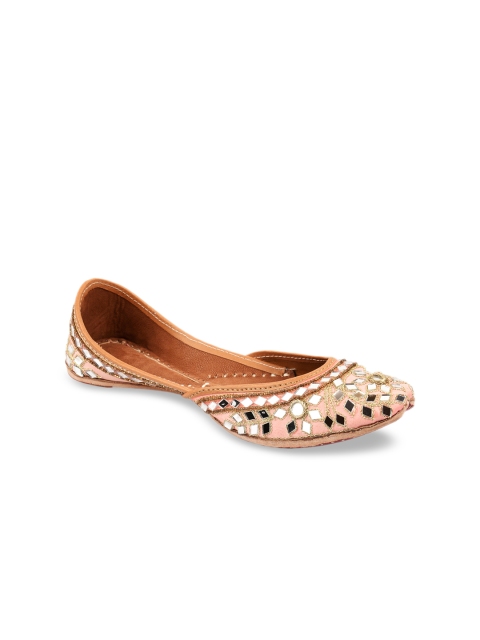 

DESI COLOUR Women Peach-Coloured Embellished Leather Mojaris