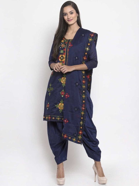 

mf Navy Blue & Red Silk Blend Chanderi Silk Unstitched Dress Material