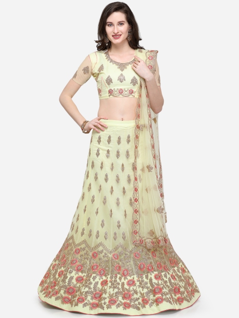 

V SALES Yellow Semi-Stitched Lehenga & Blouse with Dupatta