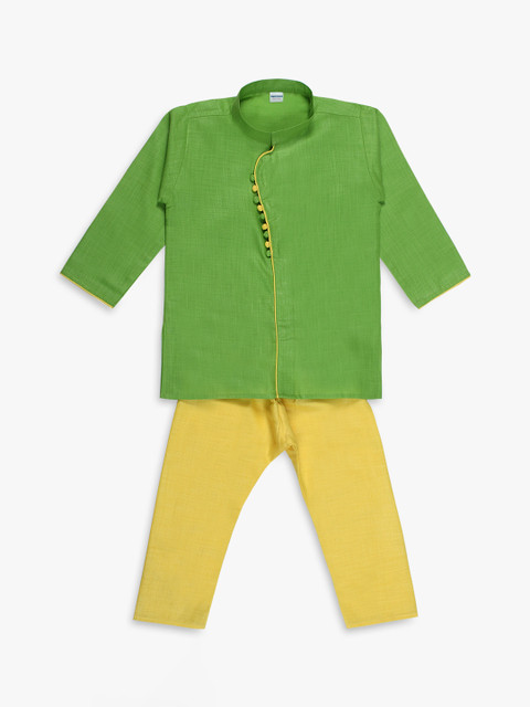 

Superminis Boys Green & Yellow Solid Kurta with Pyjamas