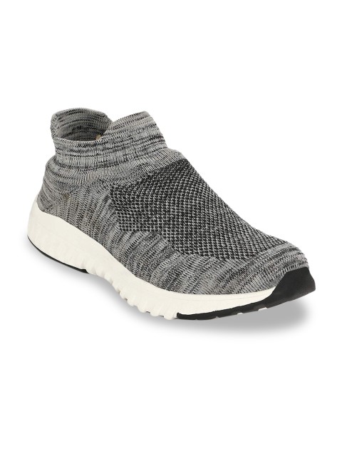

Mactree Men Grey Woven Design Textile Mid-Top Slip-On Sneakers