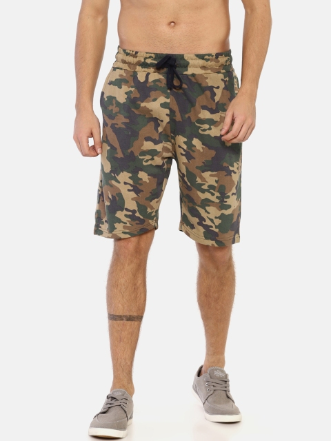 

Masculino Latino Men Khaki & Green Camouflage Printed Regular Fit Regular Shorts